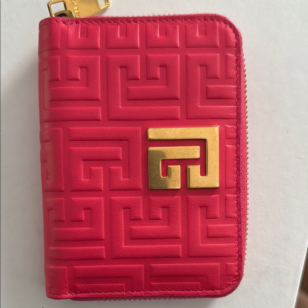 Balmain pinkish Embossed Wallet with Gold Accent